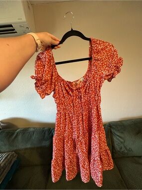 Liberty Love Red-Orange Printed Mini Dress